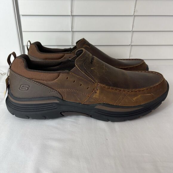 Skechers Seveno Men's 11.5 Brown Shoe Leather Relaxed Fit Classic Slip On Shoes - Picture 2 of 8